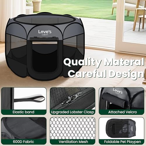 Love's cabin Pet Puppy Dog Playpen, Large Dog Tent Crates Cage Indoor/Outdoor, Portable Playpen for Cat, Foldable Pop Up Dog Kennel Playpen with Carring Case, Removable Zipper Top, Dark Grey - color: Dark Grey, size: 38.0"L x 38.0"W x 23.0"H