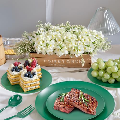 ejonirinjonir EI 150pcs Green Plastic Plates,Green Disposable Plates Heavy Duty,Fancy Plastic Dinnerware Set,Dinner Plate for Party,Picnic,Birthday,Wedding Afternoon Tea Spring,St. Patrick's Day - color: Green Frosted Plastic Plates