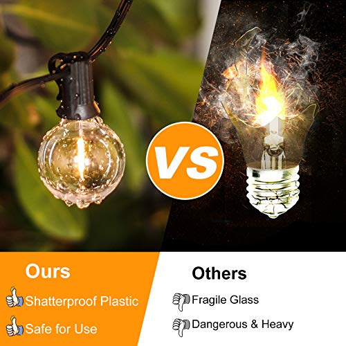 Bosceos 100FT 104 Bulbs G40 LED Globe String Lights, Dimmable Waterproof Shatterproof Patio Lights, Connectable Commercial Hanging Light for Patio House Backyard Balcony Party Bistro - color: Black, size: 100FT-100 Sockets-Warm White