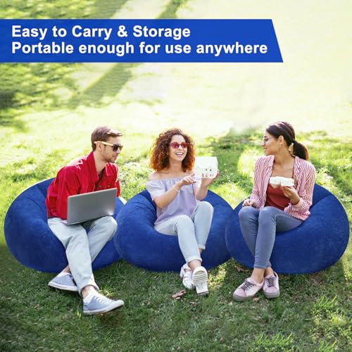 Realspring 6 9 12 Pcs Inflatable Bean Bag Chairs for Adults with Electric Air Pump, Blow up Couch Folding Portable Inflatable Couch Lazy Sofa for Outdoor Movie Night Camping(Dark Blue,6 Pcs) - color: Dark Blue