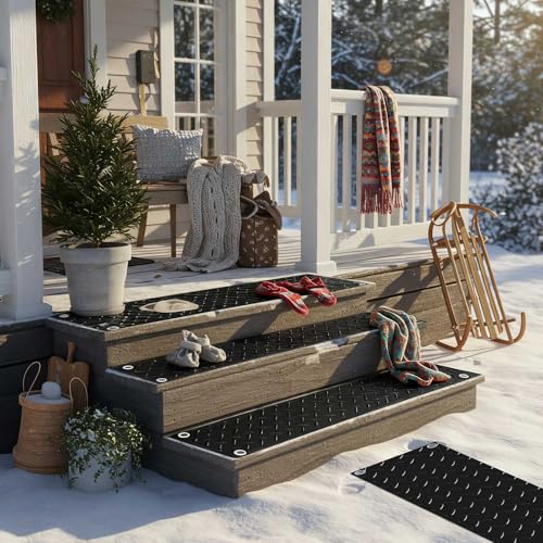 Riakrum 2 Pcs Heated Snow Melting Mats Outdoor, 10 x 30 in Winter Anti-Slip Heated Rubber Mat for Walkways Decks and Sidewalks, Electric Snow and Ice Melting Pads Connection with 9.84 ft Power Cord - size: 10 x 30 Inch