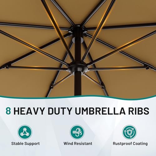 AreShark 9 FT Patio Umbrella for Outdoor, Outdoor Table Umbrella with Push Button Tilt and Crank, Outdoor Patio Umbrellas with 8 Sturdy Ribs for Market, Garden, Pool (Khaki) - color: Khaki, size: 9ft