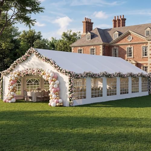 LAUSAINT HOME 20x40 Party Tent, Heavy Duty Waterproof Canopy with Removable Sidewalls & Roll-Up Door, Large White Event Shelter with Steel Frame for Wedding, Backyard, BBQ, Camping, for 50–80 People - size: 20x40