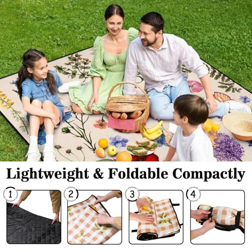 Picnic Blankets Waterproof Foldable Extra Large,80"x 80" Outdoor Beach Blanket Sandproof,3-Layer Lightweight Handy Mat Tote Picnic Camping Rugs for Outside Your Rv (Farmhouse Floral) - color: Picnic Blankets 2