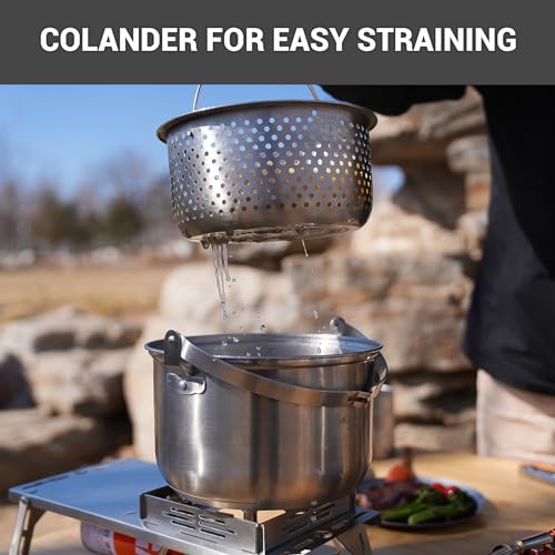 KingCamp Camping Cookware Set 304 Stainless Steel Campfire Cooking Pots Pan and Kettle with Travel Tote Bag for Camping Outdoor Kitchen Cooking Picnic for 4-6 - color: SILVER - 4-6 PERSON COOKWARE SET WITH KETTLE