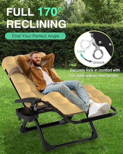 ZENPETIO Zero Gravity Lounge Chair, Outdoor Recliner Chair w/Detachable Cushion Cup Holder and Pillow, Portable Folding Anti Gravity Reclining Chair for Outdoor Camping Patio Lawn Pool, Beige - color: Beige