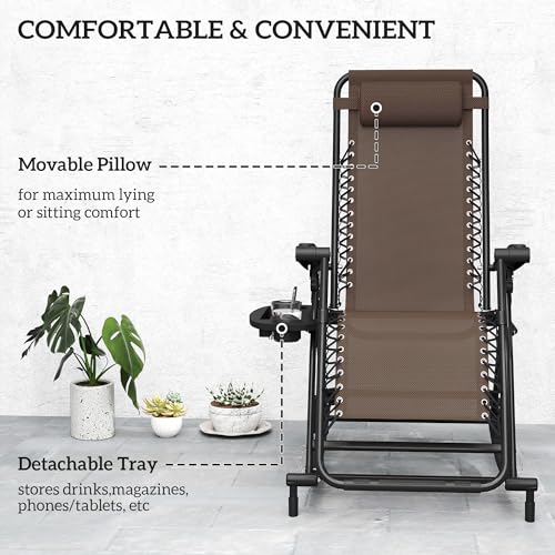 Outsunny Outdoor Rocking Chairs, Foldable Reclining Zero Gravity Lounge Rocker with Pillow, Cup & Phone Holder, Combo Design with Folding Legs, Brown - color: Brown, size: 1 Pack