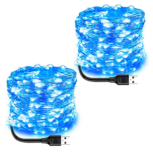 Blingstar USB Powered Fairy Lights, 2 Pack 33Ft 100 LED, Flexible Silver Wire, Mini String Lights for Indoor Christmas Tree/Halloween/Bedroom/Dorm/Party Decoration, Blue - color: Blue