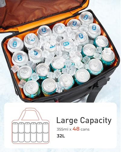 TOURIT Soft Sided Cooler Bag Insulated 30/48/60 Cans, Large Collapsible & Leakproof Ice Chest for Picnic, Beach, Camping, Travel - color: Black, size: 48Can 32L