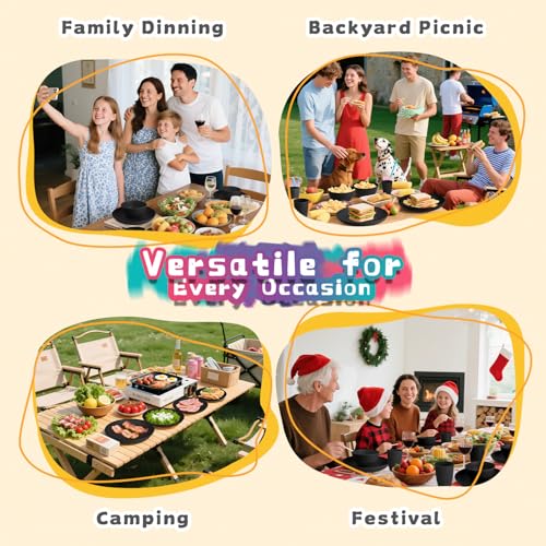Wheat Straw Dinnerware Sets 16 PCS, Unbreakable Kids Plates and Bowls for 4-9 IN Plates, 26 OZ Cereal Bowls, 2 OZ Dipping Bowl, 12 OZ Cups, Dishwasher & Microwave Safe Plate Set - Black - color: Black, size: 16 PCS