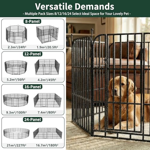 Metal Dog Playpen 40" 16 Panels with 2 Doors for Medium Large Dogs, Indoor Outdoor Exercise Pen for Yard RV Camping, Thickened Steel Tube, Gravity Lock & Ball Head Iron Rods - style: 40"H