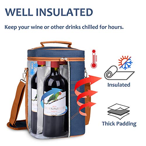 Tirrinia 4 Bottle Wine Gift carrier - Insulated & Padded Portable Versatile Wine Carrying Cooler Tote Bag for Travel, BYOB Restaurant, Wine Tasting, Party, Gift for Wine Lovers, Dark Blue - color: Blue, size: 4 Bottle-without front pocket