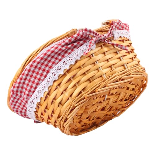 2 Pack 12.6 Inch Natural Wicker Basket with Checkered Lining, Oval Wicker Woven Basket with Handle, Willow Woven Picnic Baskets for Picnic, Camping, Party(Small) - size: 2 Pack 12.6in Natural