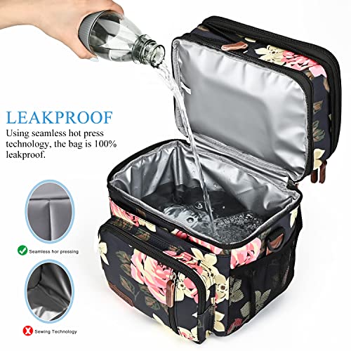 MIYCOO Lunch Bag & Lunch Box for Women Men, Double Deck Leakproof Insulated Soft Large Adult Camping Cooler bag for Work, Beach, Picnic, Travel (Flower, 15L) - color: Flower