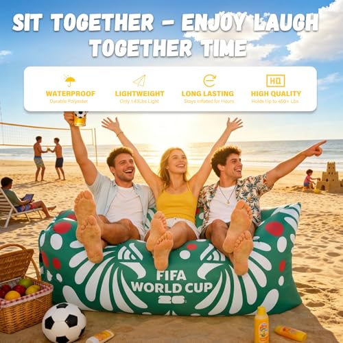 MESUCA FIFA World Cup 2026 Edition Inflatable Sun Lounger, Air Sofa, Blow Up Couch, 210T Polyester Inflatable Camping Chair is Ideal for Backyard, Beach, Travel, Picnics and Music Festivals Green - color: Green