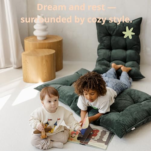 Tufted Floor Cushion – Plush Corduroy Floor Pillow for Reading, Meditation and Yoga – Soft Cozy Window Seat Cushion for Living Room and Bedroom for Adults and Kids - Made in EU (Petrol Green, Small) - color: Petrol Green, size: Small — 39×21.5 in (100×55