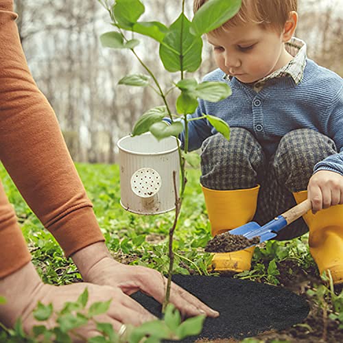8 Pack Non-Woven Tree Mulch Ring, 24.5 Inch Degradabl Tree Protection Mat, Weed Barrier Round Mats with 16 Staples Stakes for Weed Growth RootProtection Resistant and Reusable - color: Black 24.5IN