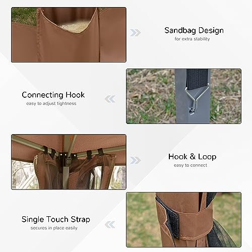 Outsunny 13' x 11' Hexagonal Pop Up Gazebo, Heavy Duty Outdoor Canopy Tent with 6 Mesh Sidewall Netting, 3-Level Adjustable Height and Strong Steel Frame, Brown - color: Brown