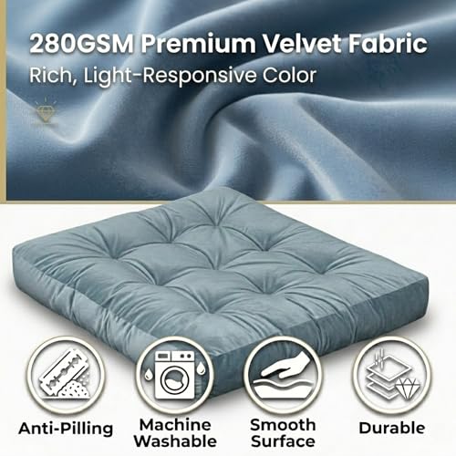 Meditation Cushion Set of 2, Floor Cushions for Adults, Velvet Floor Pillows for Sitting, Tufted Seat Cushions for Yoga, Living Room, Bedroom & Reading Nook, Machine Washable, 22 x 22 Inch, Blue - color: Blue, size: 2pack