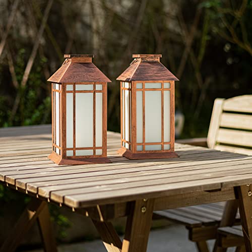 Bdor 2-Pack 13" Vintage Candle Lantern with Led Flameless Candle (6hr Timer) - IP65 Waterproof Battery Powered - Outdoor Patio Hanging Lanterns Decorative Tabletop Lanterns - color: Gold