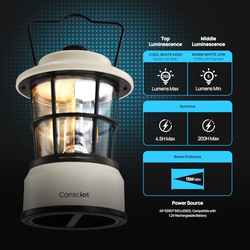Consciot CL1 Mini Dual Light Sources LED Lantern, Retro Style Battery Powered Lamp, Dimmable Warm White and Daylight Modes, Up to 200H Run Time, Portable Atmosphere Lights for Indoor & Outdoor Use - size: 2 Pack
