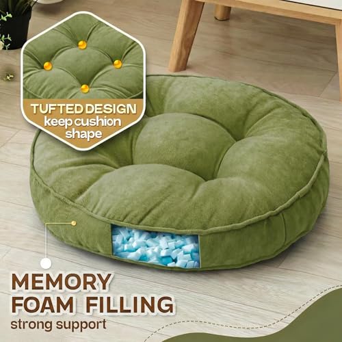 1 MIDDLE ONE Floor Pillow Set of 2, Memory Foam Floor Cushions for Adults, Large Meditation Pillow for Sitting, 22 x 22 Inches (Round | Green) - color: Round | Green