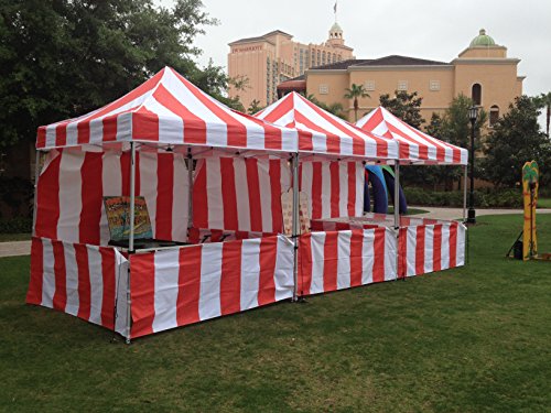 Impact Canopy 8' x 8' Pop-Up Canopy Tent, Carnival Tent Kit with Powder-Coated Steel Frame, Sidewall, and Half Walls, Red/White Stripe - color: Red, size: 8' x 8'