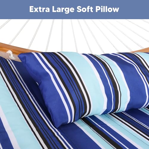 SUNCREAT Double Hammock with Stand Included, Portable Hammock with Stand and Large Pillow, Blue Stripes - color: A-blue Stripe
