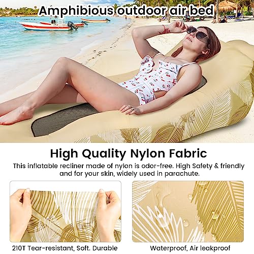 ele ELEOPTION Outdoor Inflatable Camping Couch Waterproof Portable Blow Up Air Sofa Chair Lounger for Backyard Beach Traveling Camping with Compression Sacks (Yellow Feather) - color: Yellow Feather