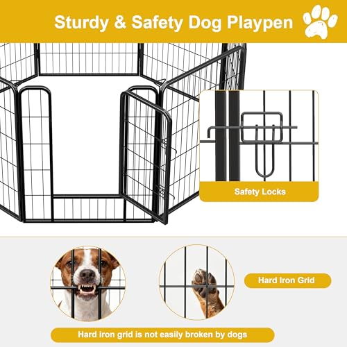 Dog Playpen for Indoor,Outdoor,Yard, RV Camping,24 inch 4 Panels Dog Play Pen,Heavy Duty Metal Dog Fence,Anti-Rust Coating Dog Fence Exercise Pen for Puppy Medium Dogs（Refill Pack） - color: Black, size: 24''H