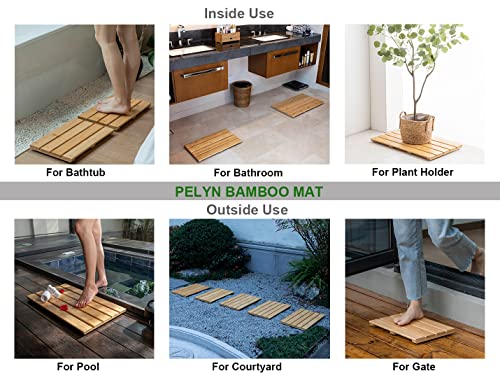 Bamboo Shower Bath Mat for Bathroom, Non-Slip Bamboo Wood Bathroom Mats for Inside or Outside (19.7 x 12.2 inches) - size: 19.7" x 12.2" (Rectangular)