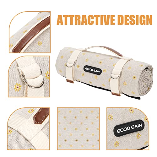 Picnic Outdoor Blankets Waterproof Large - Beach Mat Sand Free Foldable with Carry Strap | Portable Camping Blanket | Park Blanket for Grass Park, Hiking, Travel, Concerts, Indoor (Yellow Flower) - color: Yellow Flower