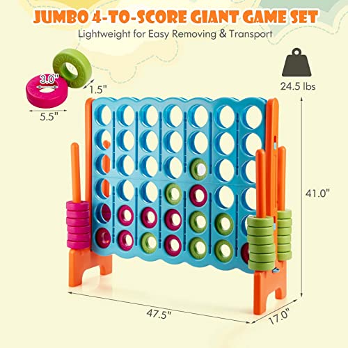 KOTEK Giant 4-in-a-Row, 3.5 Feet Tall Jumbo 4-to-Score Family Fun Game with Quick-Release Sliders & 42 Large Rings, Oversized Connect Plastic Yard Game Outdoor for Kids & Adults (Baby Blue+Orange) - color: Baby Blue+orange