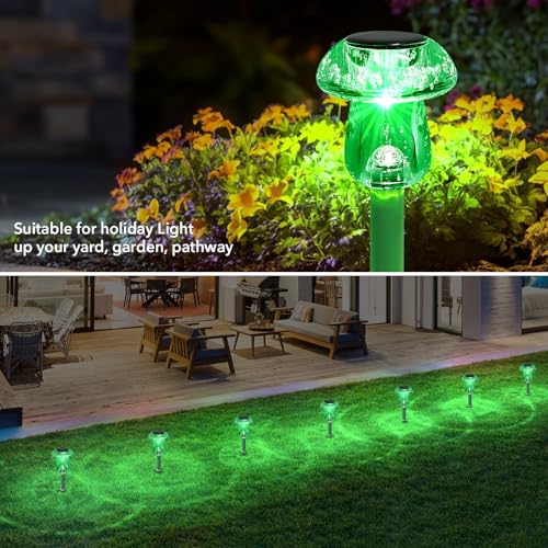 Benany Solar Lights Outdoor, St Patricks Day 8 Pack Mushroom Landscape Lights Waterproof, Solar Powered LED Lighting for Garden Yard Path Pathway Lawn Walkway Driveway Backyard Decor (Green) - color: Green