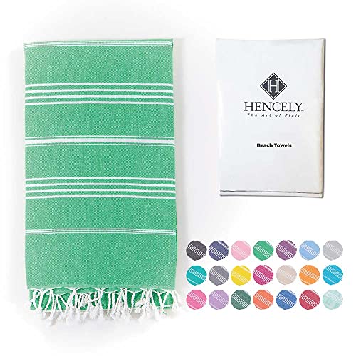 Hencely Turkish Beach Towel 37x68 Oversized, Sand-Free, Quick-Dry, Lightweight - Travel Essential for Pool & Bath - Striped 100% Cotton Bathroom Towels Accessories Gift (Green) - color: Green