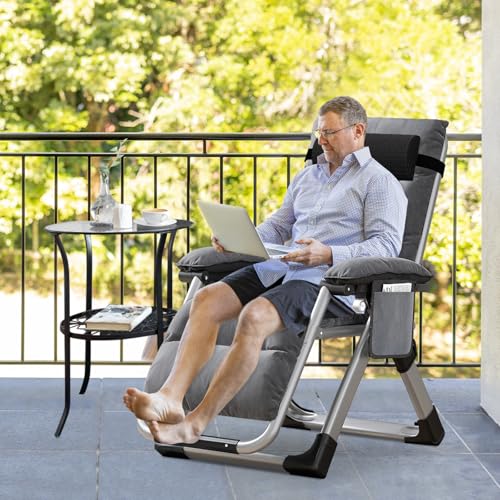 Slsy Zero Gravity Chair, Reclining Lounge Chair with Removable Cushion & Tray for Indoor and Outdoor, Patio Recliner Folding Reclining Chair - color: Vintage Gray, style: Zero Gravity Chair