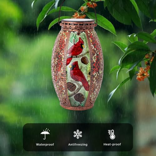 STARSOUL Solar Lantern Outdoor Waterproof, Hanging Solar Lantern for Patio Yard Decor, Cardinal Garden Decor, Cardinal Gift for Women Mom Grandma - color: Cardinal-A