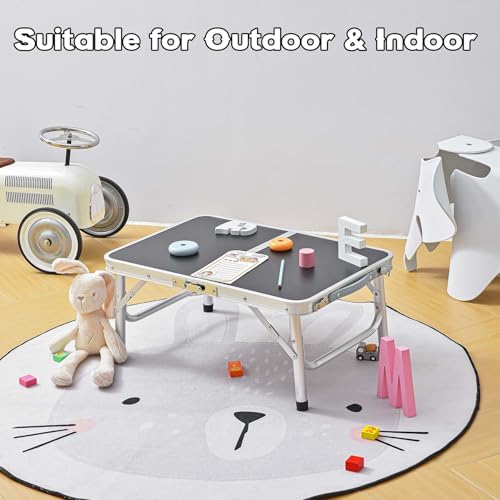 YihuiKo Small Folding Table, Aluminum 24" x 16" Adjustable Height Max 27.5" Folding Camping Table with Carrying Handle, Lightweight, Portable Camp Table for Outdoor Indoor Picnic Beach, Black - size: 24"L x 16"W x 27"H