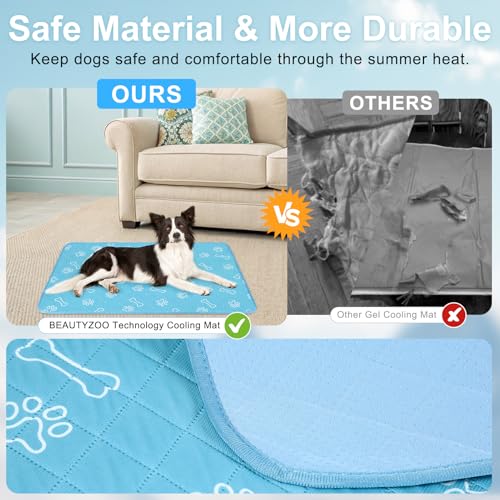 BEAUTYZOO Upgraded Dog Self Cooling Mat Ice Silk Chill Pads for Small Medium Large Dogs Q-MAX＞0.43- Summer Reusable Pet Training Pad - Absorbent Non-Slip Cool Mat for Kennels, Crates, Beds, 22" x 28" - color: Aqua Blue, size: Medium 22in X 28in (1 Pack)