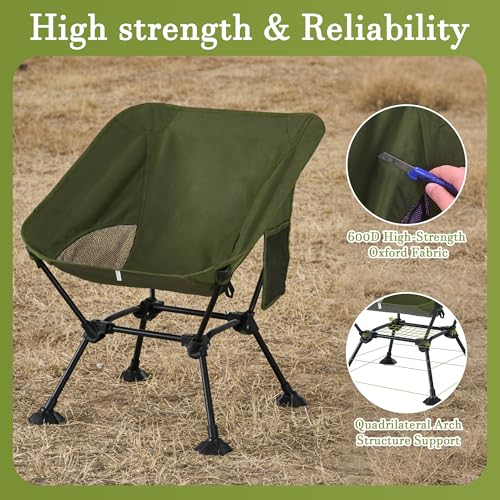 Ultralight Camping Chair,Compact Folding Chair with Anti-Sinking Large Feet and Storage Bag,Lightweight Backpack Chair for Naturehike,Travel,Beach,Hiking - color: Army Green