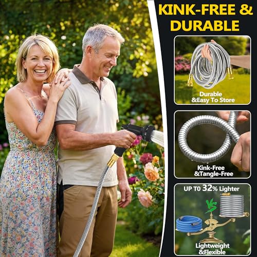 150 ft Stainless Steel Garden Hose - 2026 New Technology Metal Water Hoses with 3/4" Solid Brass Fitting - Lightweight,Ultra Flexible,Durable,Kink-Less Watering Pipes Hoses For Yard, Outdoor - size: 150ft