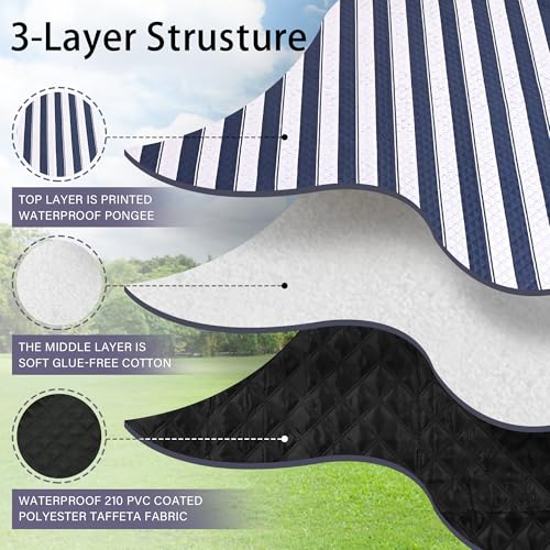 HX&OD Outdoor Picnic Blanket Extra Large, 80''*60'' Waterproof Picnic Mat with Stakes Foldable Camping Blanket Portable with Carry Strap for Beach Mat (Green& White, 80''*60'') - color: Blue& White, size: 5' x 6'8" (Rectangular)