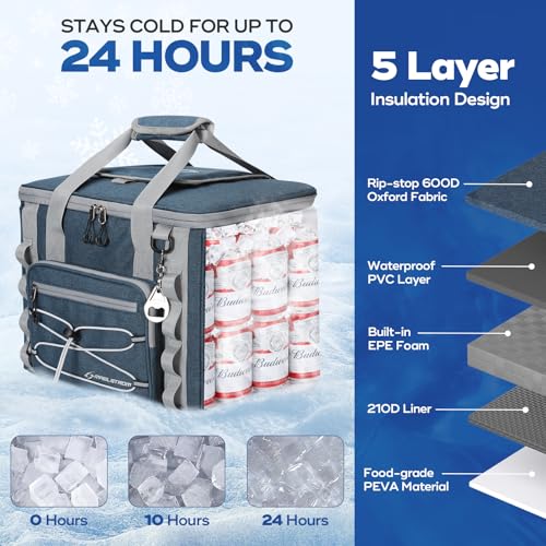 Maelstrom Soft Sided Cooler Bag, 30/40 Can Collapsible Insulated Ice Chest, Large Leakproof Portable Storage for Camping, Travel, Kayaking & Beach - color: 6.Blue with lid, size: 40 Can