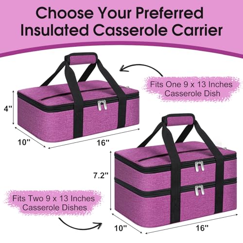 Insulated Casserole Carrier, Portable Casserole Carrier for Hot or Cold Food Lunch Tote Warmer or Cooler Bag, Lasagna Lunch Bag for Potluck Parties- Fits 9" x 13" Baking Dish-Rose Purple - color: Rose Purple, size: 16x10x4 in
