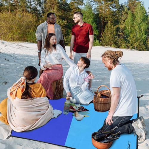 Frelaxy Pocket Picnic Blanket, Waterproof Sandproof Beach Mat, Compact Camping Tarp for Festivals, Hiking, Travel, Outdoor Recreation (Navy & Blue, 57'' x 71'') - color: Navy & Blue, size: 57'' X 71''