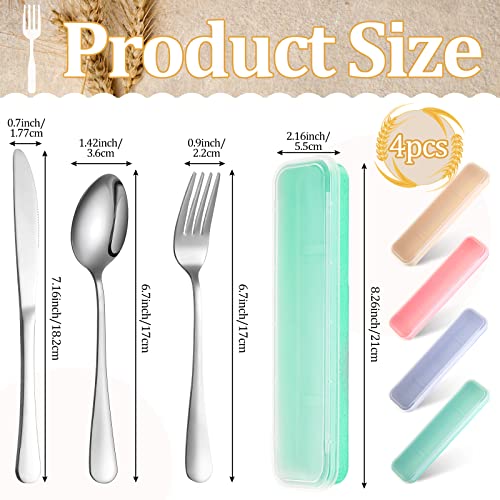 Yinkin 4 Pack Portable Travel Utensils Set with Case Reusable Stainless Steel Silverware Flatware Camping Cutlery Include Fork Spoon Knife for Work School Dishwasher Safe(Blue, Beige, Green, Pink) - color: Blue, Beige, Green, Pink