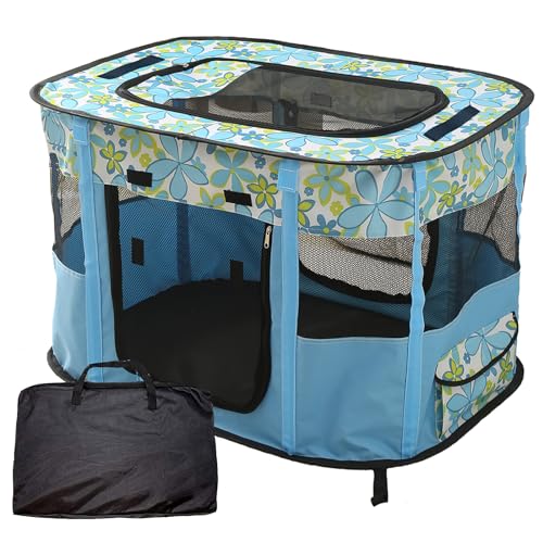 Foldable Pet Playpen, cat playpen, Puppy Play Pen for Indoors (Medium, Blue)