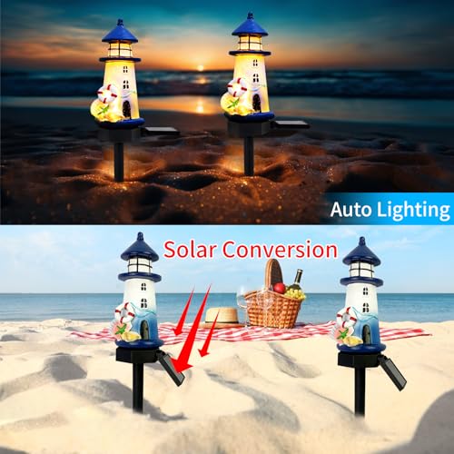 Lighthouse Solar Lights Outdoor, Lighthouse Decor Lighthouses Gifts Nautical Decor for Home, Waterproof Decorative Solar Powered Garden Stake Light for Outside Lawn Christmas Patio Yard (Blue) - color: White