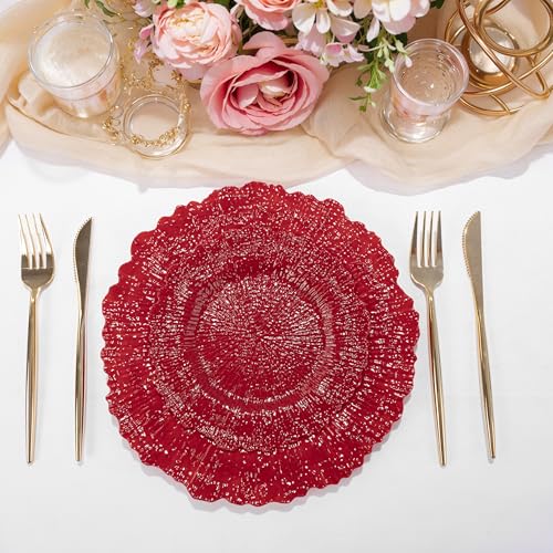 DaYammi 60Pcs Red Plastic Plates - Red Pates Disposable & Reusable - Heavy Duty Plastic Plates for Party Including 30 Dinner Plate,30 Dessert Plate,red disposable plates for Parties Wedding - color: Red