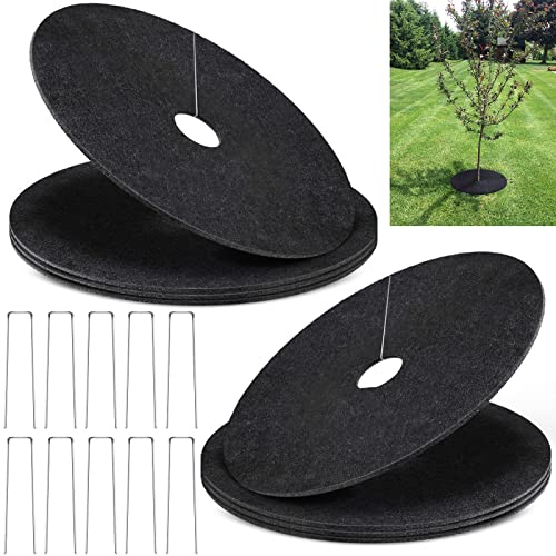 8 Pack Non-Woven Tree Mulch Ring, 16.5 Inch Degradabl Tree Protector Mat Reusable Tree Weed Barrier Mat for Weed Control Root Protection - color: Black 16IN